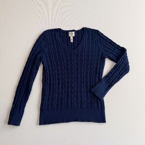 St. Johns Bay Cable Knit Sweater Large Navy Tennis Prep Old Money Academia